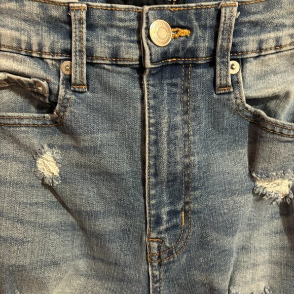 Aeropostale Super High Rise Jegging Distressed 6 Short Medium Wash Denim Legging - Picture 6 of 16